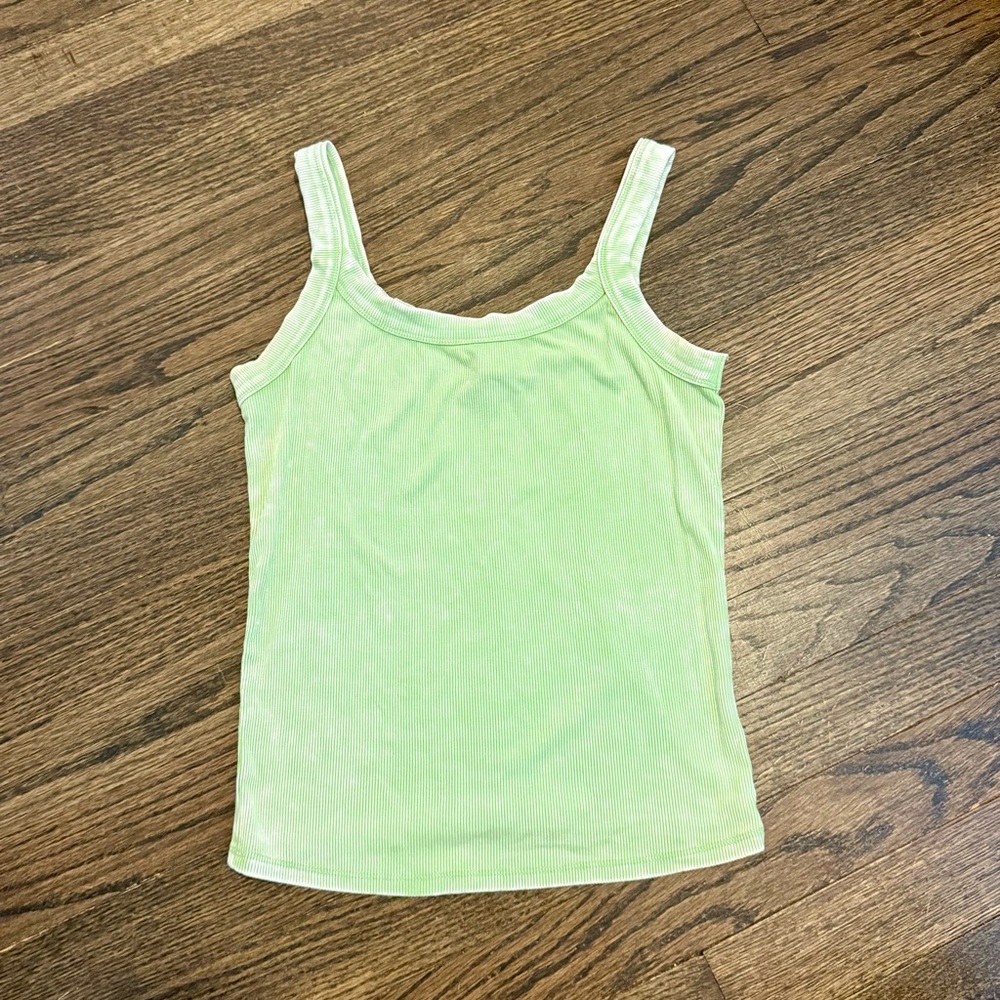 Washed Lime Green Ribbed Tank Top